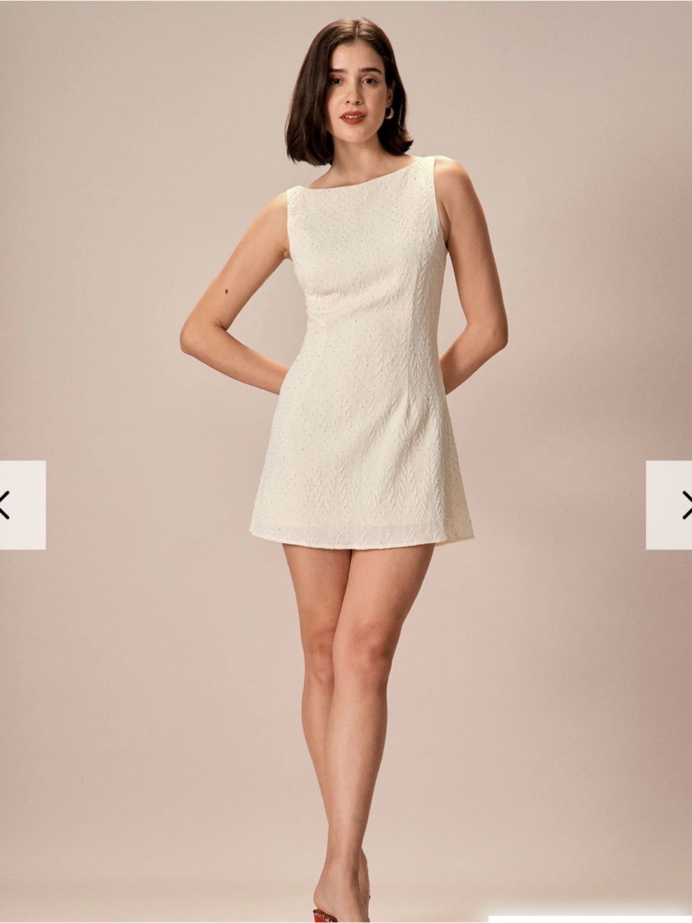 RIHOAS The Beige Boat Neck Textured Mini Dress Size Small NEW